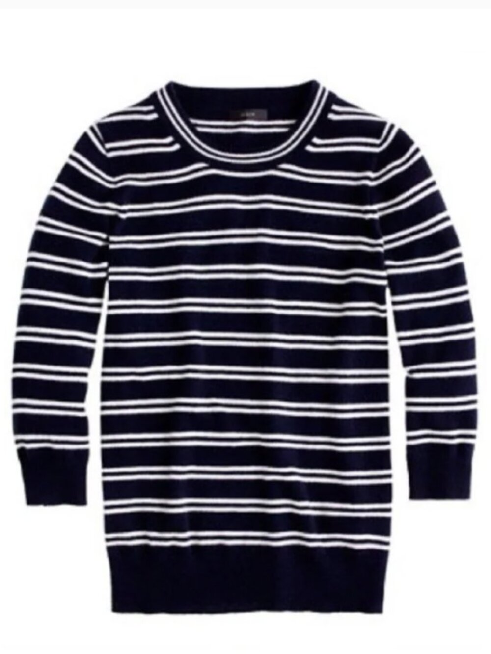 J. Crew 100% Italian Cashmere Tippi Sweater Striped Navy White 3/4 Sleeve Large